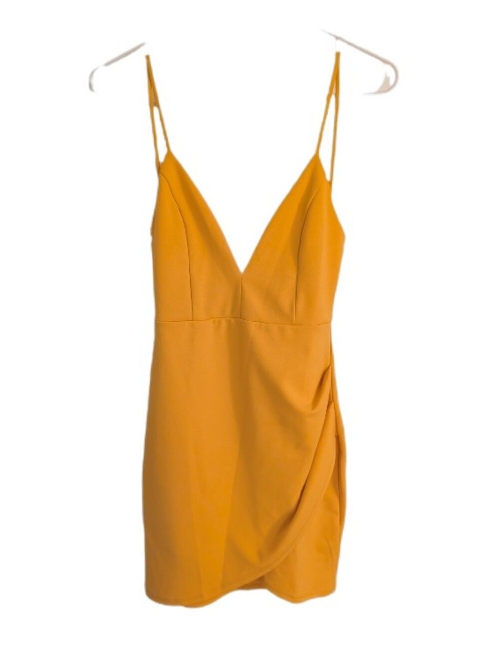 Blue Blush Mustard Yellow Spaghetti Strap V-Neck Bodycon Dress S